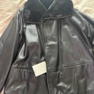 Toteme Black Leather Jacket with Fur Collar